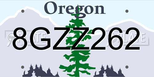8GZZ262 Oregon License Plate