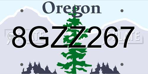 8GZZ267 Oregon License Plate