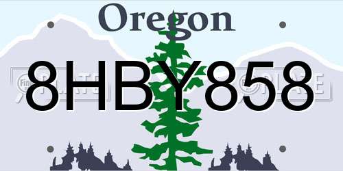 8HBY858 Oregon License Plate