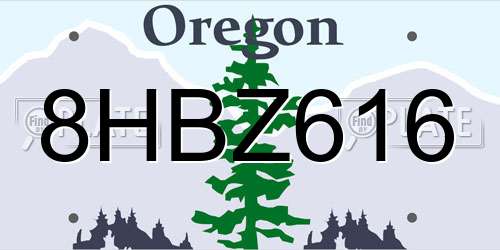 8HBZ616 Oregon License Plate