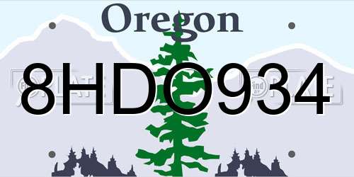 8HDO934 Oregon License Plate