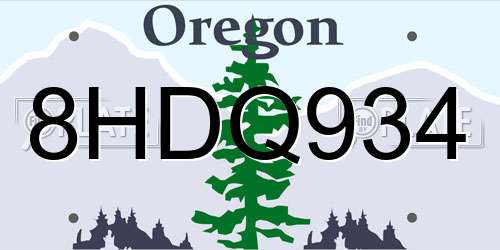 8HDQ934 Oregon License Plate