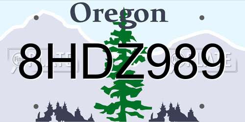 8HDZ989 Oregon License Plate