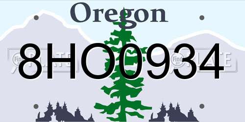 8HO0934 Oregon License Plate