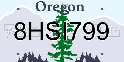 8HSI799 Oregon License Plate