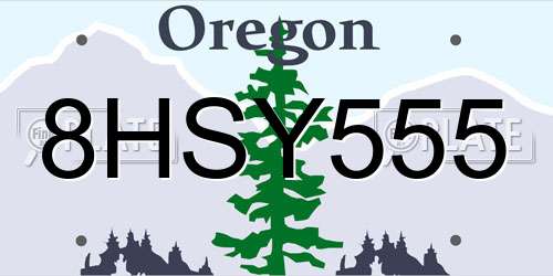 8HSY555 Oregon License Plate