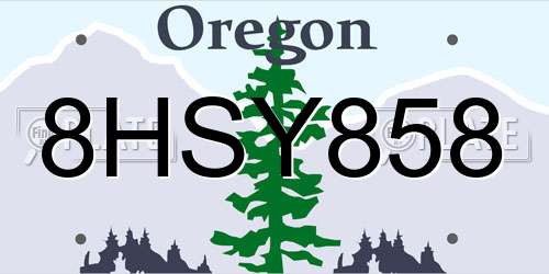 8HSY858 Oregon License Plate