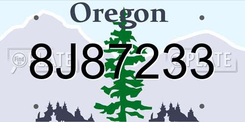 8J87233 Oregon License Plate