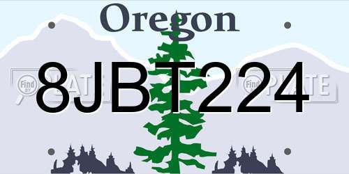 8JBT224 Oregon License Plate
