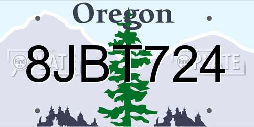 8JBT724 Oregon License Plate