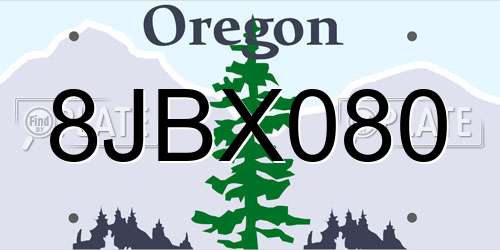 8JBX080 Oregon License Plate