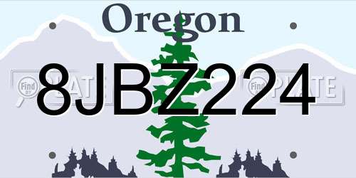 8JBZ224 Oregon License Plate