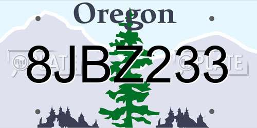 8JBZ233 Oregon License Plate