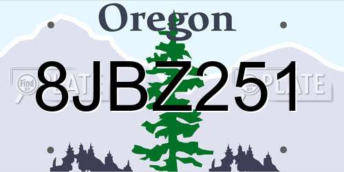 8JBZ251 Oregon License Plate