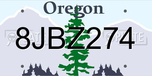 8JBZ274 Oregon License Plate