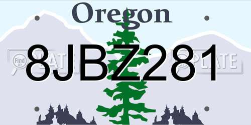 8JBZ281 Oregon License Plate