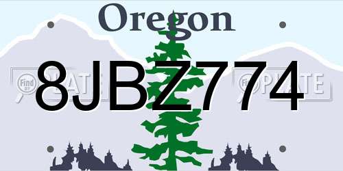 8JBZ774 Oregon License Plate