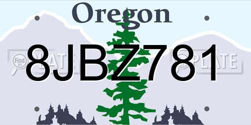 8JBZ781 Oregon License Plate