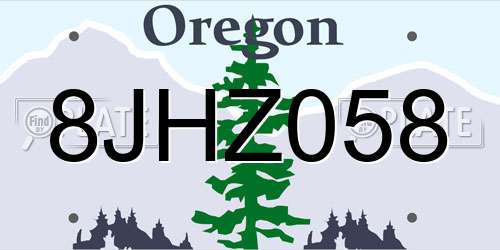 8JHZ058 Oregon License Plate