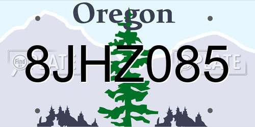 8JHZ085 Oregon License Plate