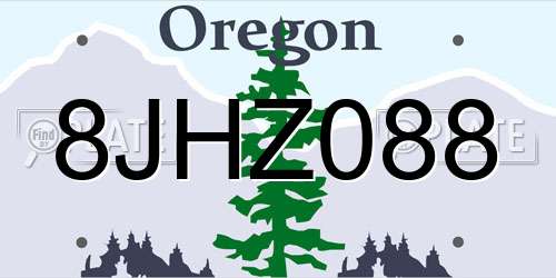 8JHZ088 Oregon License Plate