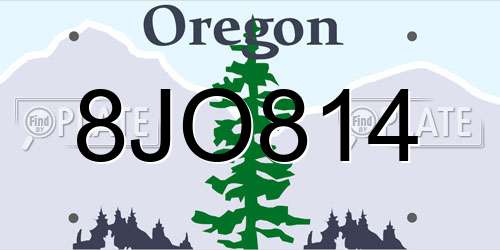 8JO814 Oregon License Plate