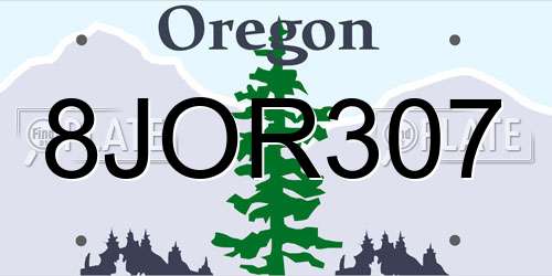 8JOR307 Oregon License Plate