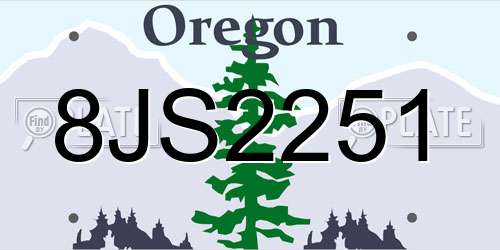 8JS2251 Oregon License Plate