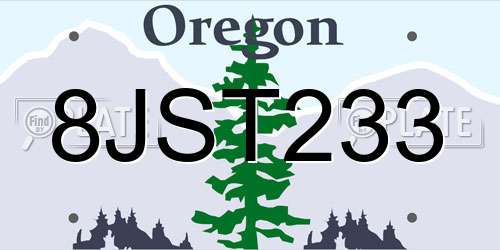 8JST233 Oregon License Plate