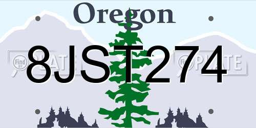 8JST274 Oregon License Plate