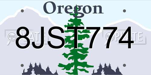 8JST774 Oregon License Plate
