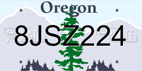 8JSZ224 Oregon License Plate
