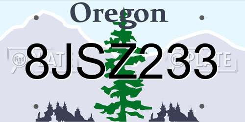 8JSZ233 Oregon License Plate