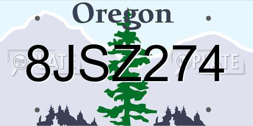 8JSZ274 Oregon License Plate