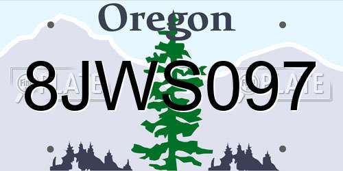 8JWS097 Oregon License Plate