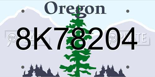 8K78204 Oregon License Plate