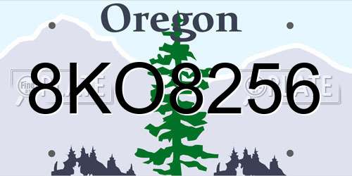 8KO8256 Oregon License Plate
