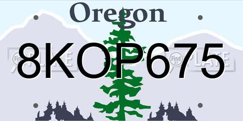 8KOP675 Oregon License Plate