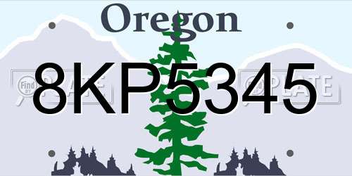 8KP5345 Oregon License Plate