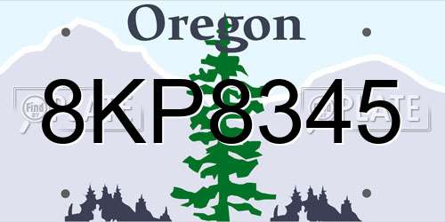 8KP8345 Oregon License Plate