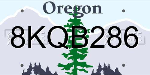 8KQB286 Oregon License Plate