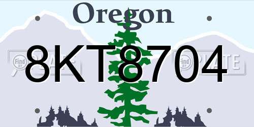 8KT8704 Oregon License Plate