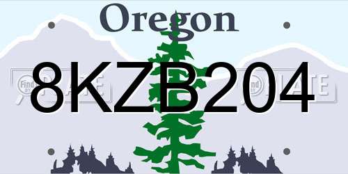 8KZB204 Oregon License Plate