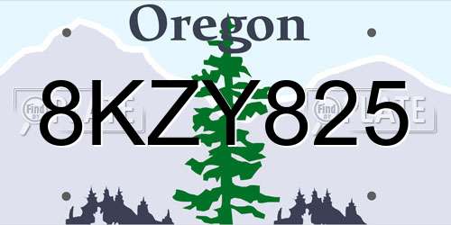 8KZY825 Oregon License Plate