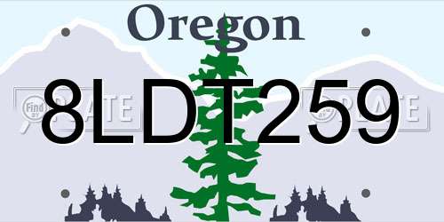 8LDT259 Oregon License Plate