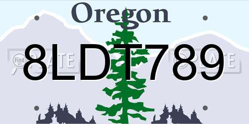 8LDT789 Oregon License Plate