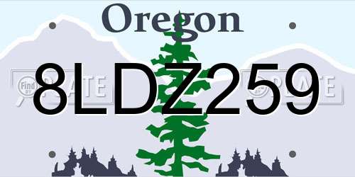 8LDZ259 Oregon License Plate