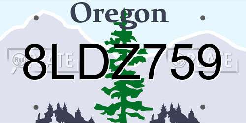 8LDZ759 Oregon License Plate