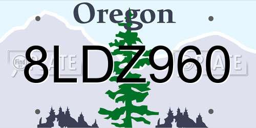 8LDZ960 Oregon License Plate