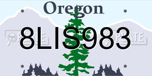 8LIS983 Oregon License Plate